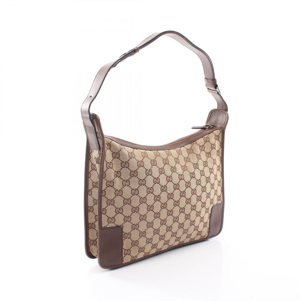 Gucci Brown Beige Canvas Bag Shoulder Leather GG Brown Tan